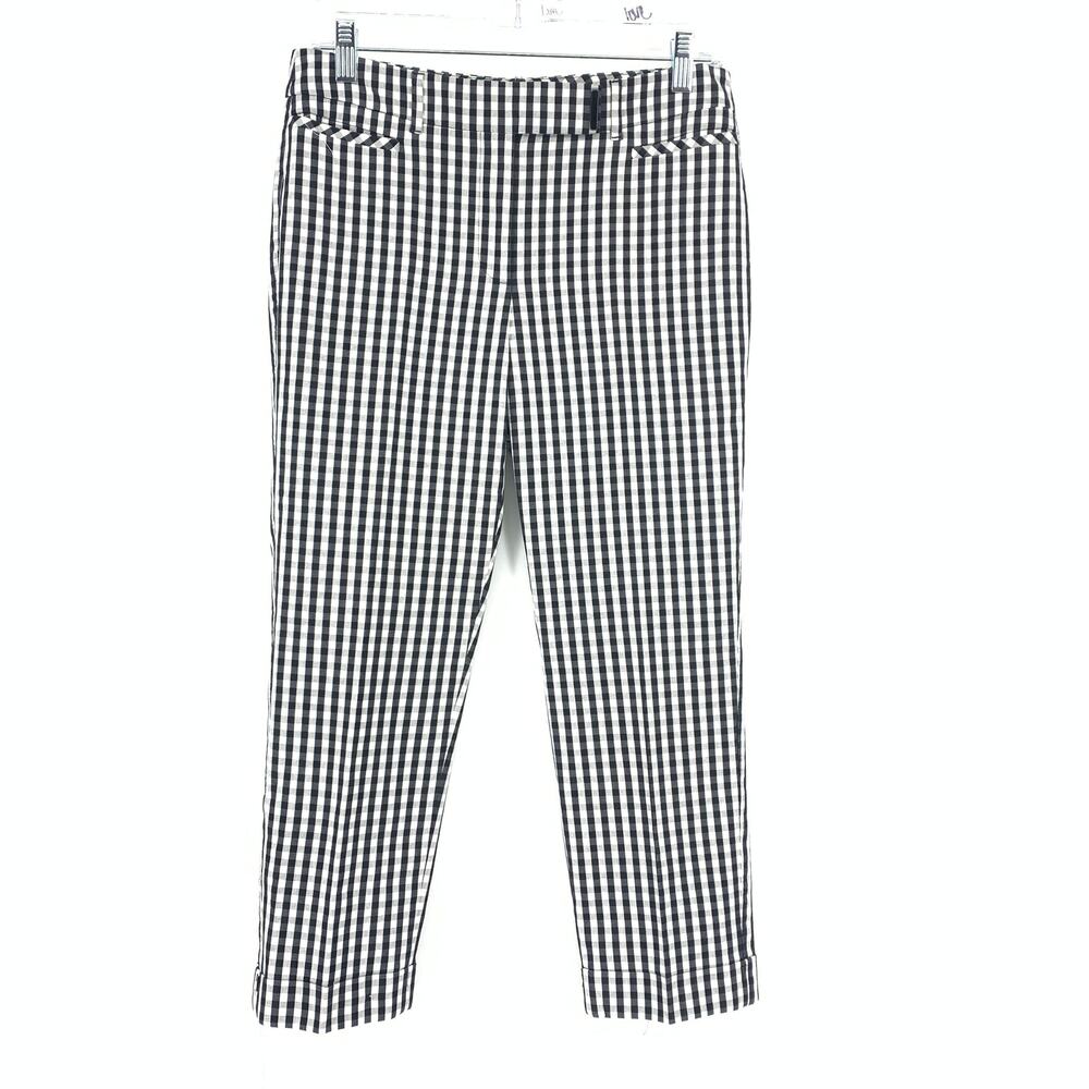 White House Black Market The Slim Crop Pants Women’s Size 4 Black White Gingham